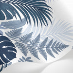 Papier peint panoramique tropical - Colibri feuilles palmier bananier tons bleu canard et blanc crème sur mesure - Matière