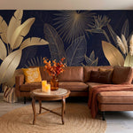 papier peint panoramique tropical feuillage palmier bananier lignes dorees fond -VARIANTE-9