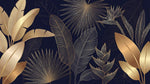 Papier peint panoramique tropical - Feuillage palmier bananier lignes dorées fond bleu nuit profond sur mesure - Design