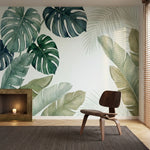 papier peint panoramique tropical feuilles monstera bananier palmier tons vert s-1