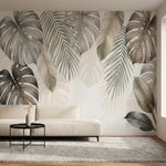 papier peint panoramique tropical feuilles palmier monstera superposees tons bei-1