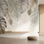 papier peint panoramique tropical feuilles palmier monstera superposees tons bei-2