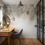 papier peint panoramique tropical feuilles palmier monstera superposees tons bei-VARIANTE-10