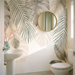 papier peint panoramique tropical feuilles palmier monstera superposees tons bei-VARIANTE-8