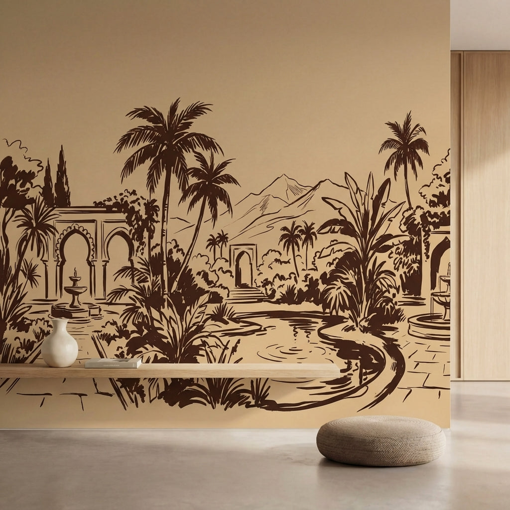 papier peint panoramique tropical jardin mauresque palmiers fontaines arcades fo-2