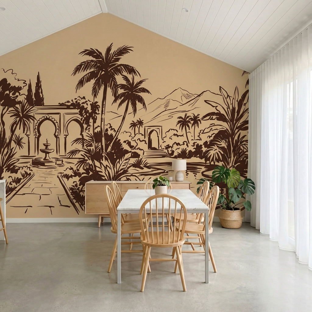 papier peint panoramique tropical jardin mauresque palmiers fontaines arcades fo-VARIANTE-10