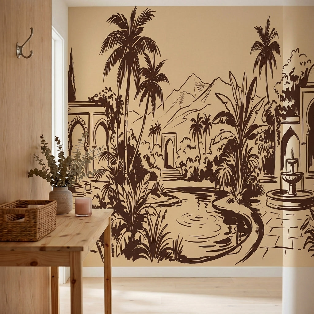 papier peint panoramique tropical jardin mauresque palmiers fontaines arcades fo-VARIANTE-9