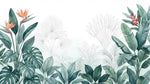 Papier peint panoramique tropical - Oiseaux paradis bananier feuillage exotique fond blanc crème et vert sauge sur mesure - Design