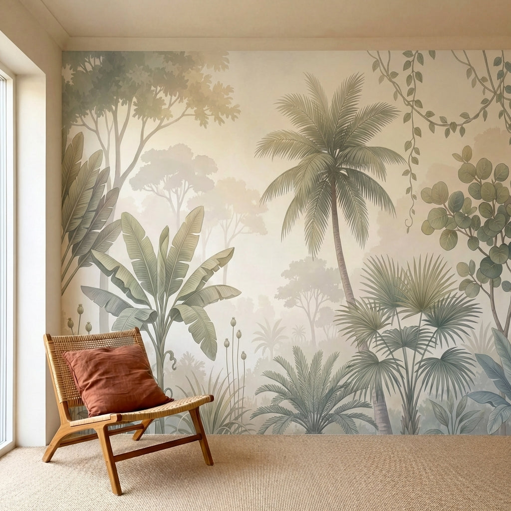 papier peint panoramique tropical palmiers bananier eucalyptus lianes suspendues-4