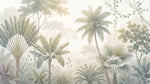 Papier peint panoramique tropical - Palmiers bananier eucalyptus lianes suspendues fond beige crème sur mesure - Design