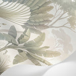 Papier peint panoramique tropical - Palmiers bananier eucalyptus lianes suspendues fond beige crème sur mesure - Matière