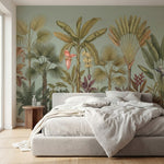 papier peint panoramique tropical palmiers bananiers feuillage exotique tons ver-3