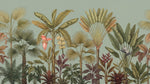 Papier peint panoramique tropical - Palmiers bananiers feuillage exotique tons vert sauge et corail sur mesure - Design