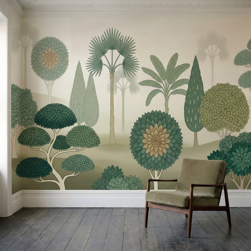 papier peint panoramique tropical palmiers bananiers succulentes florales fond b-3