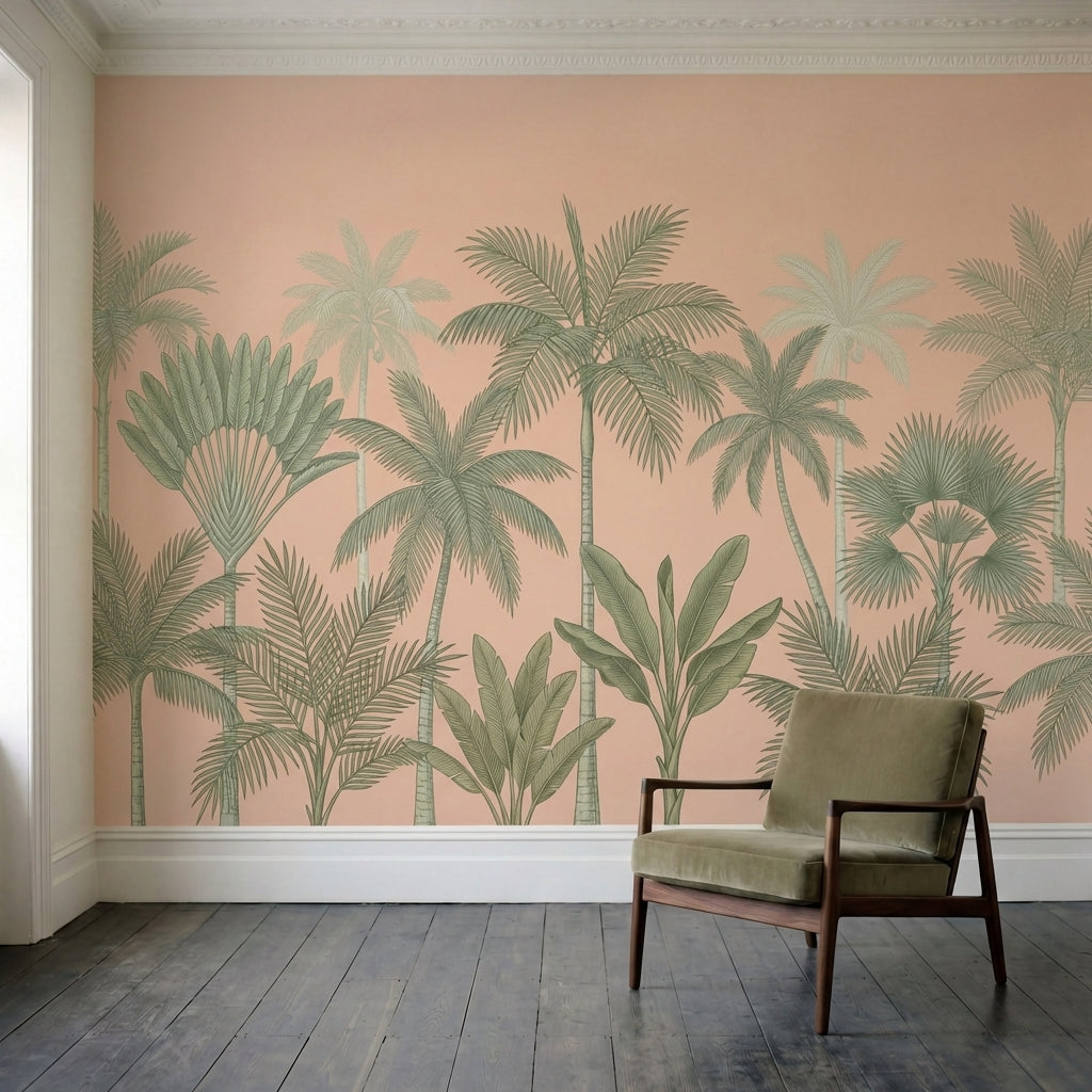 papier peint panoramique tropical palmiers bananiers varies feuillage dense fond-4