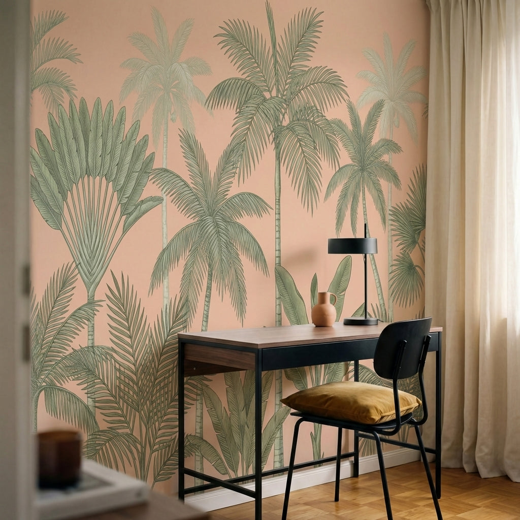 papier peint panoramique tropical palmiers bananiers varies feuillage dense fond-6