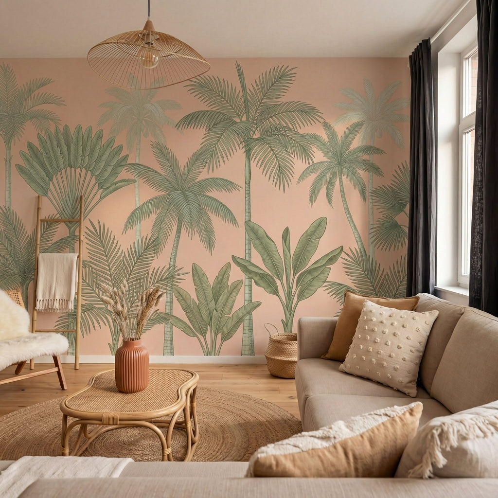 papier peint panoramique tropical palmiers bananiers varies feuillage dense fond-VARIANTE-6