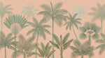 Papier peint panoramique tropical - Palmiers bananiers variés feuillage dense fond rose saumon sur mesure - Design