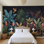 papier peint panoramique tropical palmiers colibri papillons feuillage exotique -1
