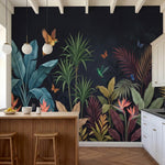 papier peint panoramique tropical palmiers colibri papillons feuillage exotique -1