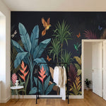 papier peint panoramique tropical palmiers colibri papillons feuillage exotique -2