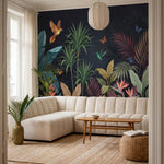 papier peint panoramique tropical palmiers colibri papillons feuillage exotique -6