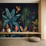 papier peint panoramique tropical palmiers colibri papillons feuillage exotique -HERO-11