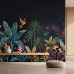 papier peint panoramique tropical palmiers colibri papillons feuillage exotique -HERO-12