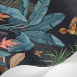 Papier peint panoramique tropical - Palmiers colibri papillons feuillage exotique fond bleu nuit profond sur mesure - Matière