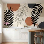papier peint panoramique tropical palmiers feuillage graphique formes geometriqu-1