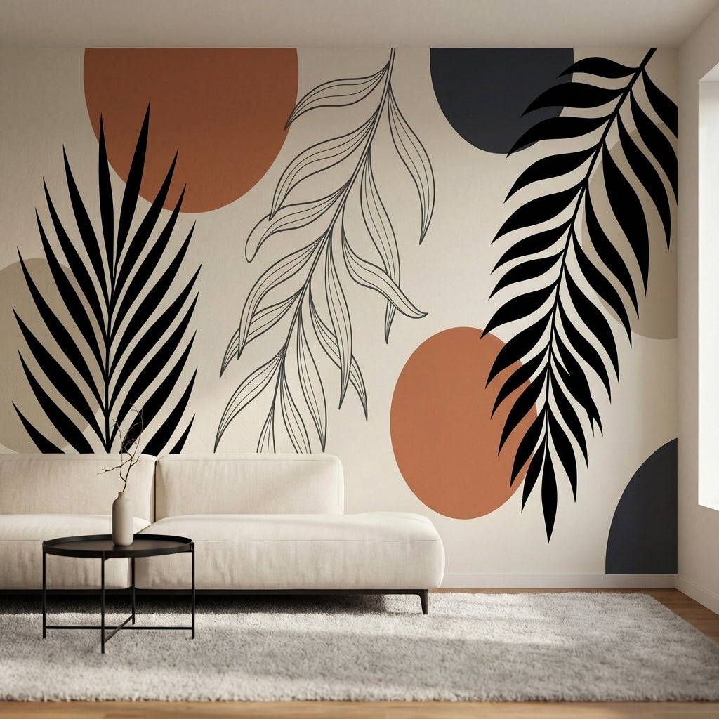 papier peint panoramique tropical palmiers feuillage graphique formes geometriqu-2