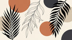 Papier peint panoramique tropical - Palmiers feuillage graphique formes géométriques fond beige rosé et noir sur mesure - Design