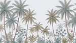 Papier peint panoramique tropical - Palmiers feuillage luxuriant végétation exotique tons beige crème et vert sur mesure - Design
