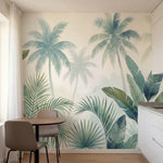 papier peint panoramique tropical palmiers feuilles bananier superposees aquarel-1