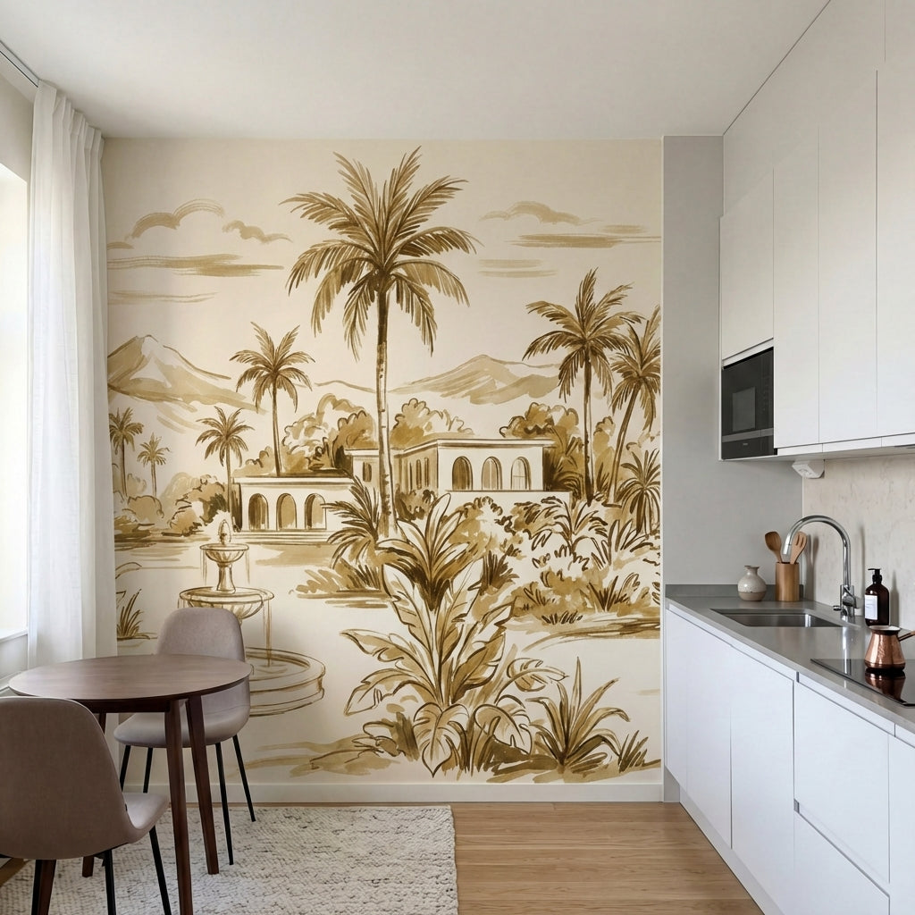 papier peint panoramique tropical palmiers fontaines architecture mauresque fond-VARIANTE-6