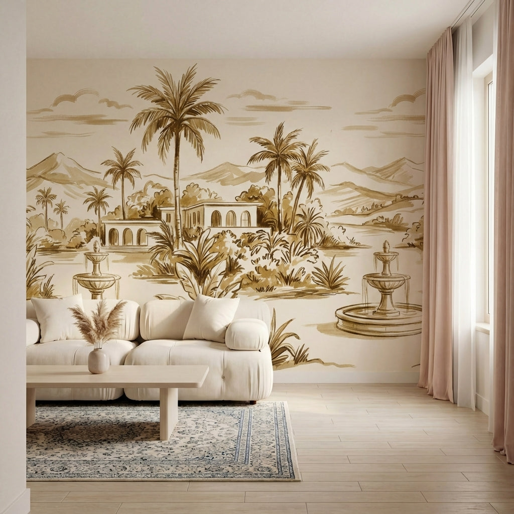 papier peint panoramique tropical palmiers fontaines architecture mauresque fond-VARIANTE-7