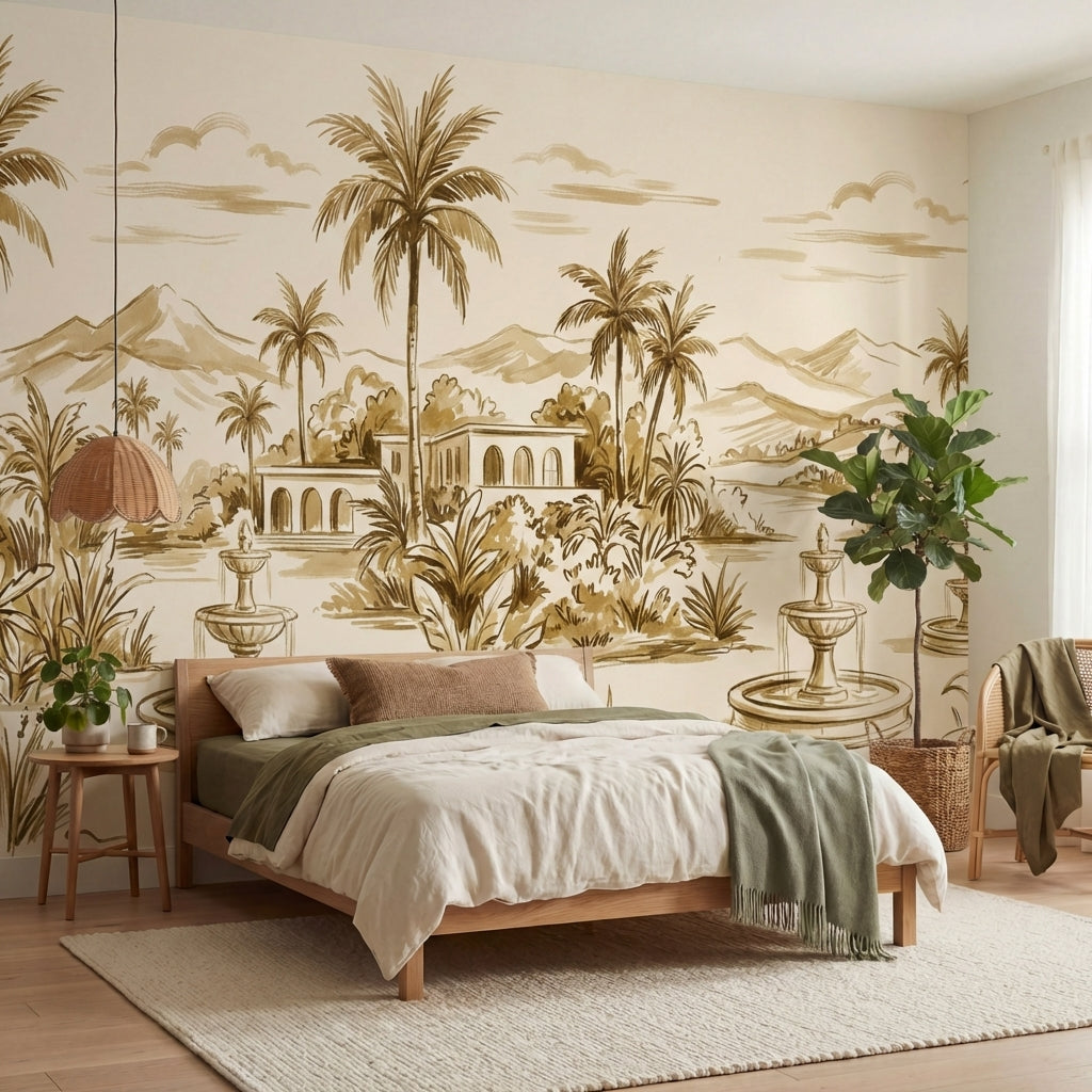 papier peint panoramique tropical palmiers fontaines architecture mauresque fond-VARIANTE-9