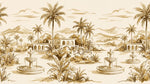 Papier peint panoramique tropical - Palmiers fontaines architecture mauresque fond beige crème et brun doré sur mesure - Design