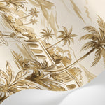 Papier peint panoramique tropical - Palmiers fontaines architecture mauresque fond beige crème et brun doré sur mesure - Matière