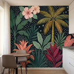papier peint panoramique tropical palmiers hibiscus feuillage exotique graphique-2