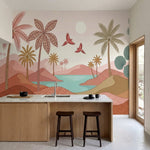 papier peint panoramique tropical palmiers oiseaux exotiques lagoon turquoise fo-1
