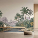 papier peint panoramique tropical palmiers riviere cerfs crocodile paysage exoti-2