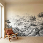 papier peint panoramique tropical palmiers village mediterraneen montagnes cotie-5
