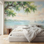 papier peint panoramique tropical plage cocotiers voiliers eau turquoise spanish-HERO-15