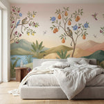 papier peint panoramique tropical singes oiseaux fruits branches fleuries montag-1