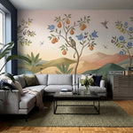 papier peint panoramique tropical singes oiseaux fruits branches fleuries montag-6
