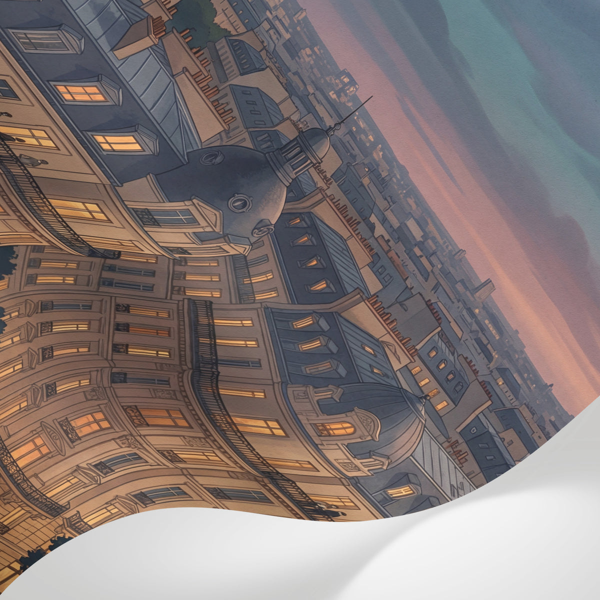 Papier peint panoramique - Vue parisienne toits haussmanniens Sacré-Cœur tons beige rosé et gris sur mesure - Matière
