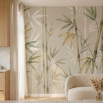 papier peint panoramique zen bambous feuillage lanceole tiges segmentees fond be-HERO-10