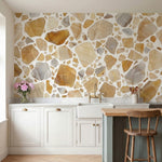 papier peint pierre naturelle fragments mosaique terrazzo marbre veine tons beig-1