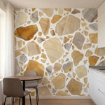 papier peint pierre naturelle fragments mosaique terrazzo marbre veine tons beig-2